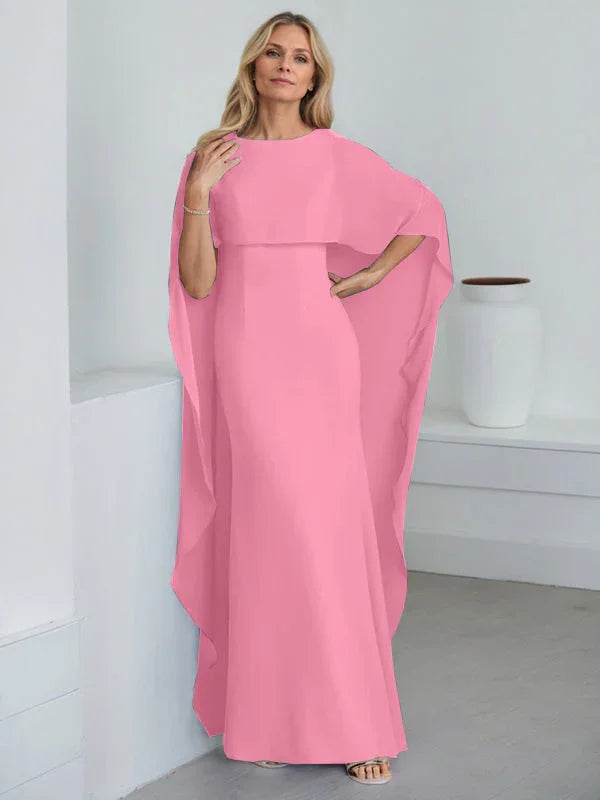 Vestido de madrina de novia de gasa largo hasta el suelo con corte recto y volantes en cascada
