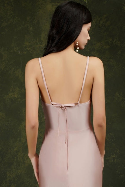 Robes de bal sirène en satin sans manches à fines bretelles roses