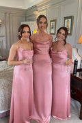 Robes de demoiselle d'honneur en satin de soie rose, robes de fête de mariage longues jusqu'au sol