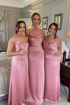 Robes de demoiselle d'honneur en satin de soie rose, robes de fête de mariage longues jusqu'au sol