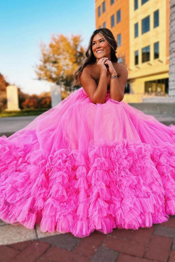 Vestidos longos de baile de finalistas em tule cor-de-rosa Coração Doce Vestidos de princesa