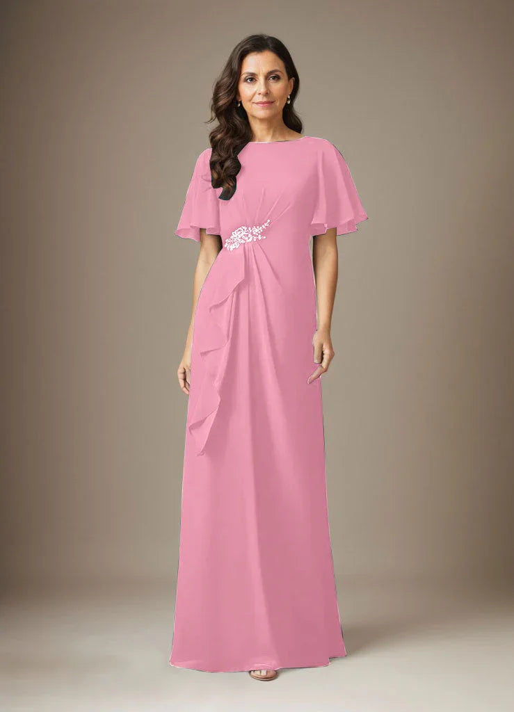 Abito a guaina blu scuro in chiffon con perline