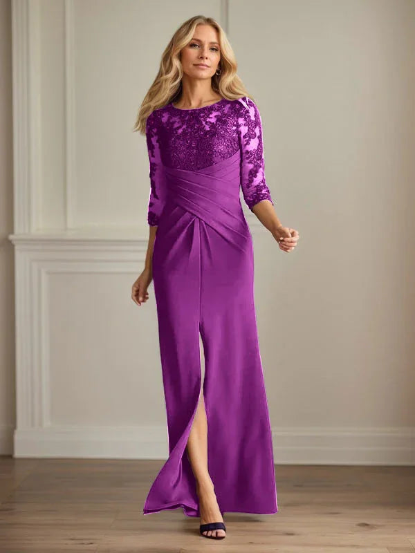 Abito da madre della sposa in crepe elasticizzato con fodera in pizzo color prugna