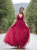 Applique Tulle Floor Length Dresses SYP131