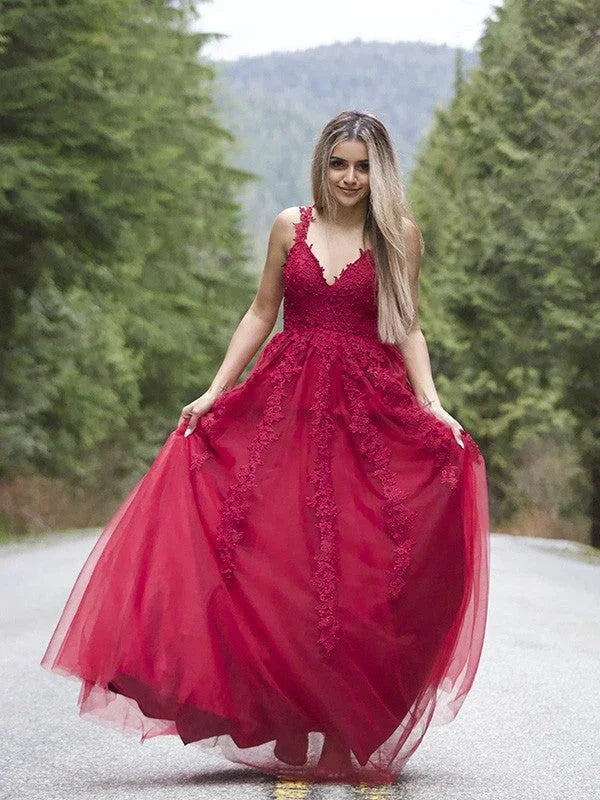 Applique Tulle Floor Length Dresses SYP131