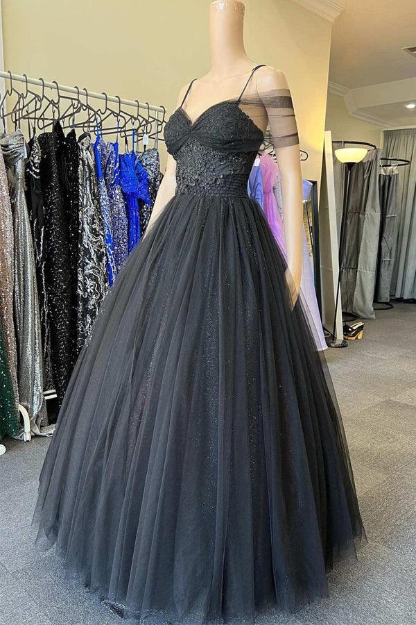 Princess Sweetheart Tulle Cold-Shoulder Black  Long Prom Dress