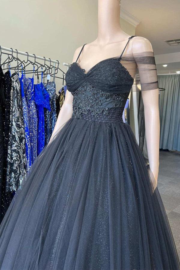 Princess Sweetheart Tulle Cold-Shoulder Black  Long Prom Dress