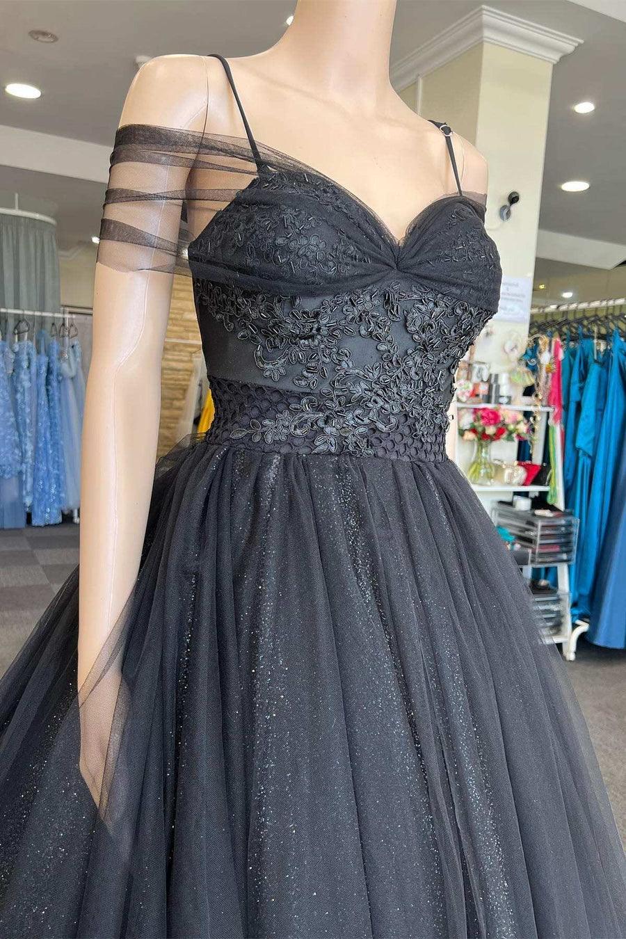 Princess Sweetheart Tulle Cold-Shoulder Black  Long Prom Dress