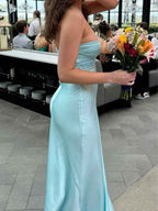 Yellow Strapless Satin Knot Front Twist Bodice Maxi Prom Dress Cutout