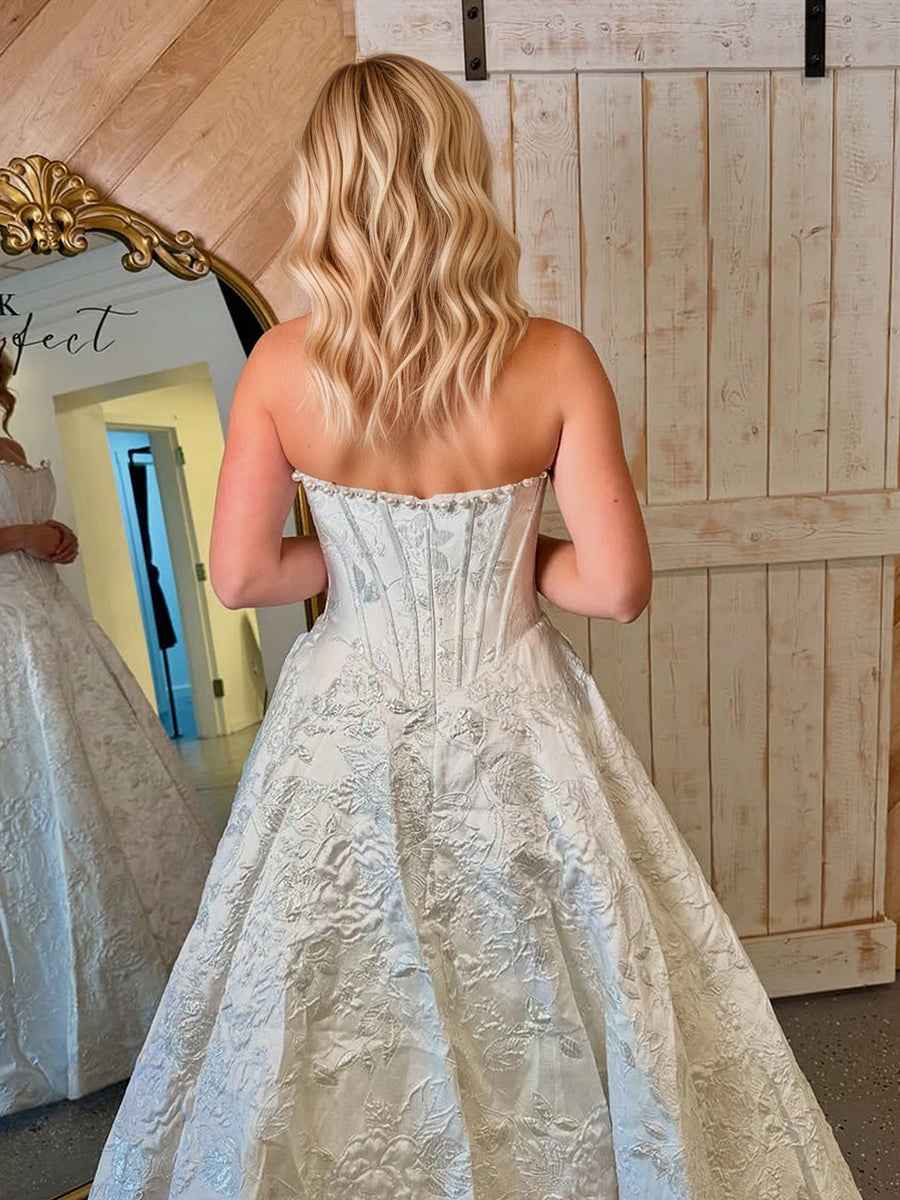 3d Floral Strapless Beaded Evening Prom Dress