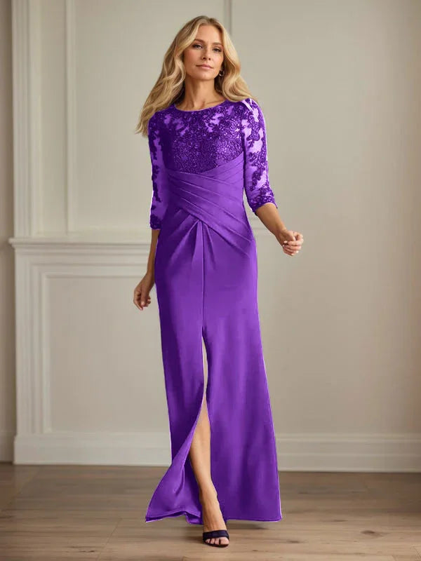 Abito da madre della sposa in crepe elasticizzato con fodera in pizzo color prugna