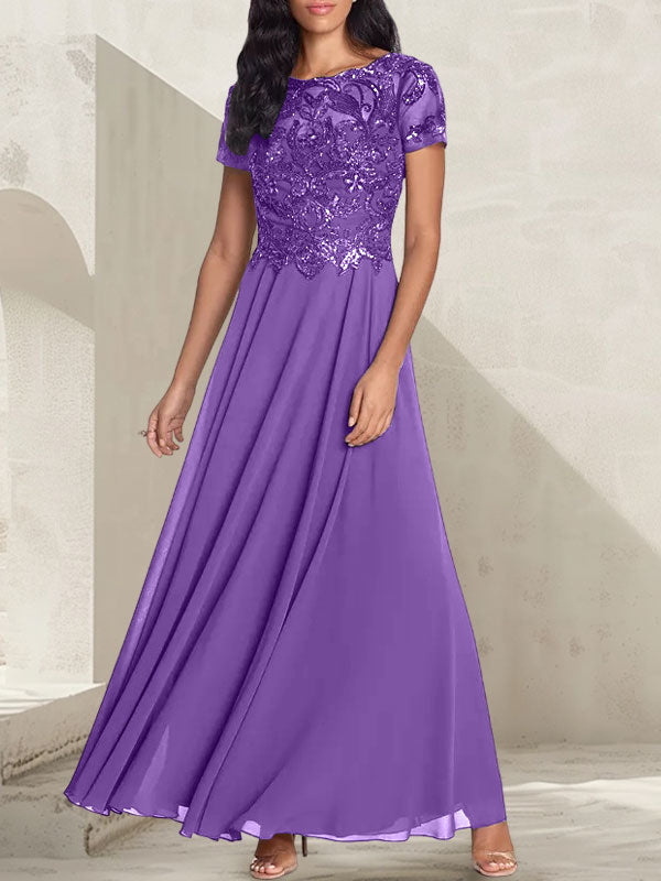 Charcoal Grey A-Line Scoop Long Mother of the Bride Dress With Beadings