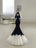 Deslumbrante Vestido de Noite Preto de Sereia Vestido de Concurso Y4555