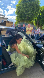 Vestidos largos de tul verde para baile de graduación, vestidos formales de noche en línea A Y2029