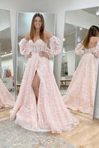 Rosa Spitzen-Pailletten langes Ballkleid rosa Abendkleid Y245