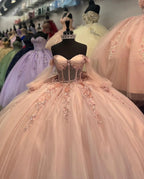 Vestido de quinceañera de tul con aplicaciones y mangas largas, vestido de baile, vestido para dulce dieciséis Y5461
