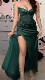 Vestido de fiesta largo verde vintage sin tirantes vestido formal de noche Y8496