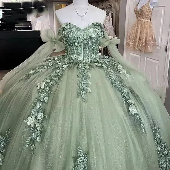 Vestido de Baile de Mulher com Alças Finas, Aplicação de Renda para Festa de 15 e 16 Anos, Modelo Y3038