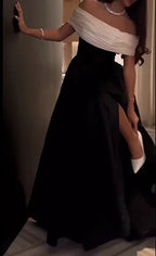 Robes de bal de satin noir et blanc de luxe avec traîne amovible, robe de cocktail sur mesure pour soirée Y5025