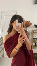 Burgundy Satin Long Prom Dress Chic Evening Dress Y409