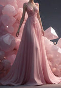 Vestido de Baile Elegante com Apliques Cor-de-Rosa, Corte em A, Vestido Longo de Noite Y8353