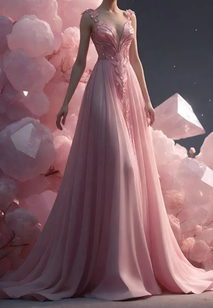 Vestido de Baile Elegante com Apliques Cor-de-Rosa, Corte em A, Vestido Longo de Noite Y8353