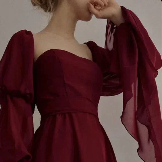 Vestido de Baile Vintage Romântico em Linha A Borgonha Vestido de Noite Y7583