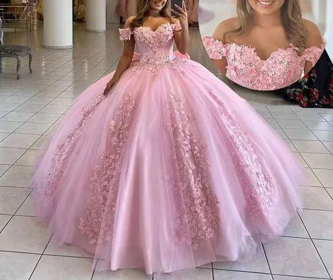 Vestido de baile roxo com aplicações de tule e decote ombro a ombro, vestido para os 16 anos Y5472