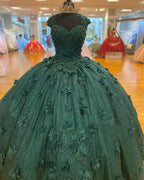 Vestido de Baile Verde Princesa Vestidos de Quinceanera Festa dos 15 Anos Flores 3D Aplicação de Renda Contas de Cristal Lantejoulas Vestidos de Aniversário Y606