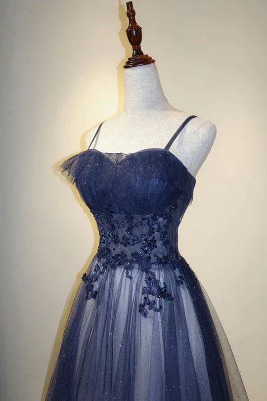 Robe de soirée longue élégante à bretelles en tulle dégradé, robe de bal en tulle ligne A Y1807