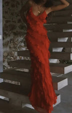 Vestido largo formal de gala con volantes rojos Vestido elegante de noche Y7979