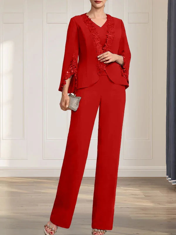 Getrennte Overall/Hosenanzug V-Ausschnitt bodenlanger Chiffon Brautmutterkleid