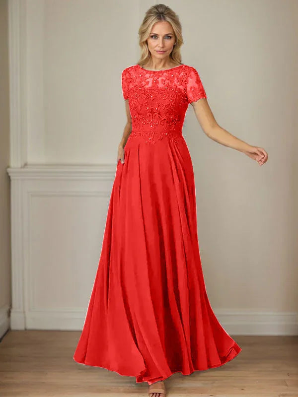 Dark Navy A-Line Boatneck Sequins Chiffon Dress