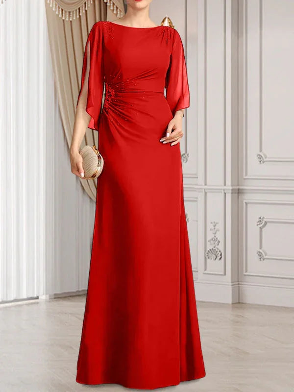 Sheath/Column Scoop Floor-Length Chiffon Mother of the Bride Dress With Pleated Beading