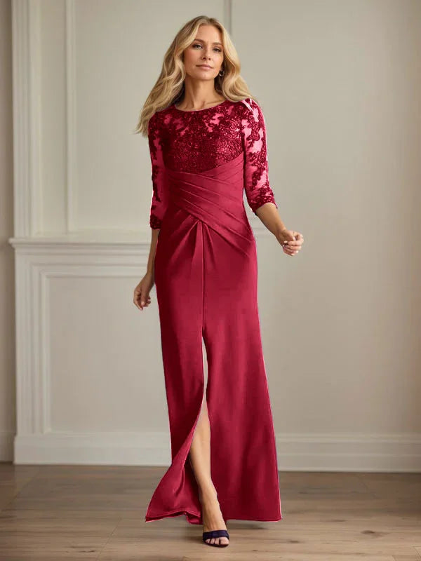 Abito da madre della sposa in crepe elasticizzato con fodera in pizzo color prugna