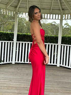 Yellow Satin Mermaid Prom Dress With Scoop Neck Beading Slit