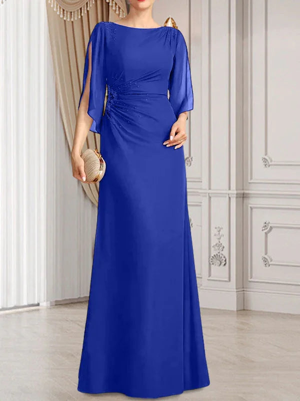 Sheath/Column Scoop Floor-Length Chiffon Mother of the Bride Dress With Pleated Beading
