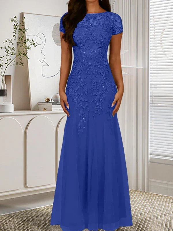 Abito in tulle con scollo a sirena e paillettes blu marina scuro
