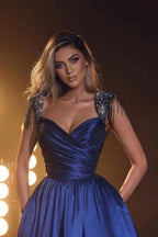 فستان سهرة أزرق ملكي بقصة الأميرة على شكل حرف A