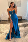 Royal Blue Strapless Mermaid Prom Dresses Evening Dresses