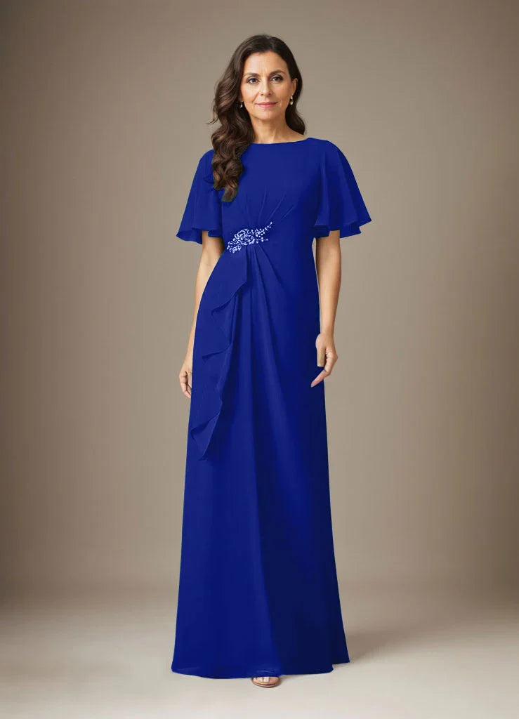 Abito a guaina blu scuro in chiffon con perline