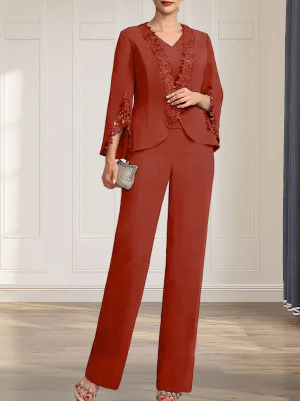 Getrennte Overall/Hosenanzug V-Ausschnitt bodenlanger Chiffon Brautmutterkleid