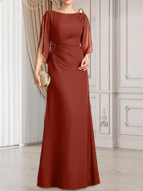 Sheath/Column Scoop Floor-Length Chiffon Mother of the Bride Dress With Pleated Beading