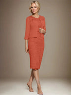 Sheath/Column Scoop Knee-Length Chiffon Lace Mother of the Bride Dress With Beading