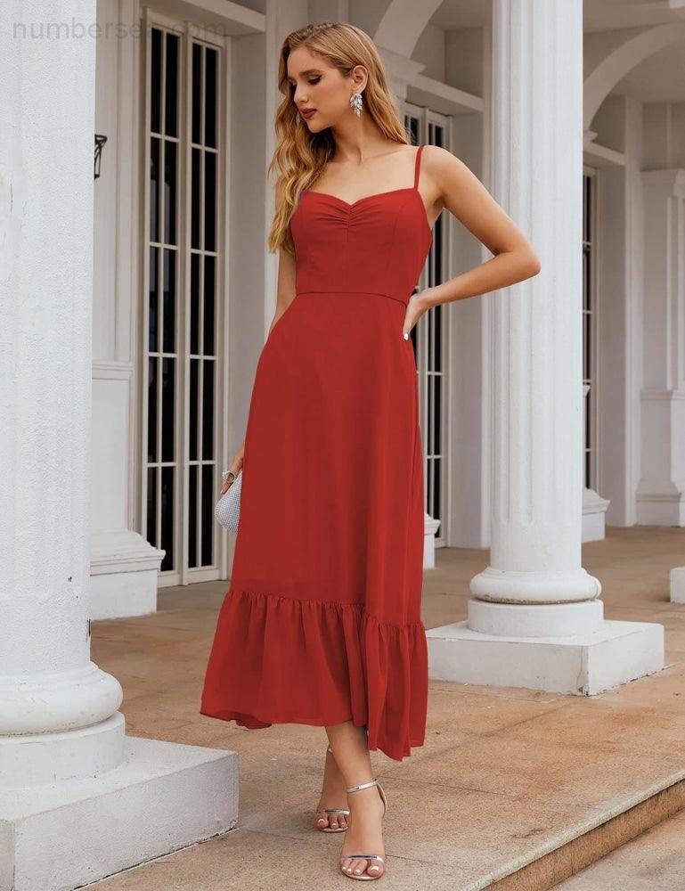 Numbersea Vestido de Dama de Honra em Chiffon com Alças Finas, Comprimento ao Tornozelo, Formal, Corte em A, para Cocktail e Festa de Regresso a Casa para Jovens SEA28028