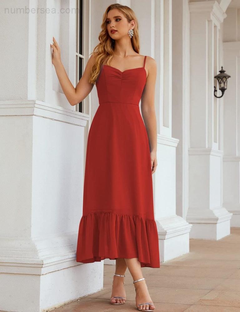 Numbersea Vestido de Dama de Honra em Chiffon com Alças Finas, Comprimento ao Tornozelo, Formal, Corte em A, para Cocktail e Festa de Regresso a Casa para Jovens SEA28028