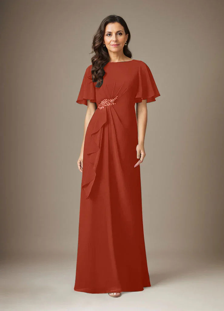 Abito a guaina blu scuro in chiffon con perline