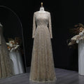 Contessa Custom formal gown elegant beaded tulle evening dress long sleeve boat neck floor length A line glam sparkly pr