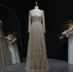 Contessa Custom formal gown elegant beaded tulle evening dress long sleeve boat neck floor length A line glam sparkly pr