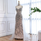 Robe de soirée de luxe grise perlée avec cape pour bal de promo LA73342